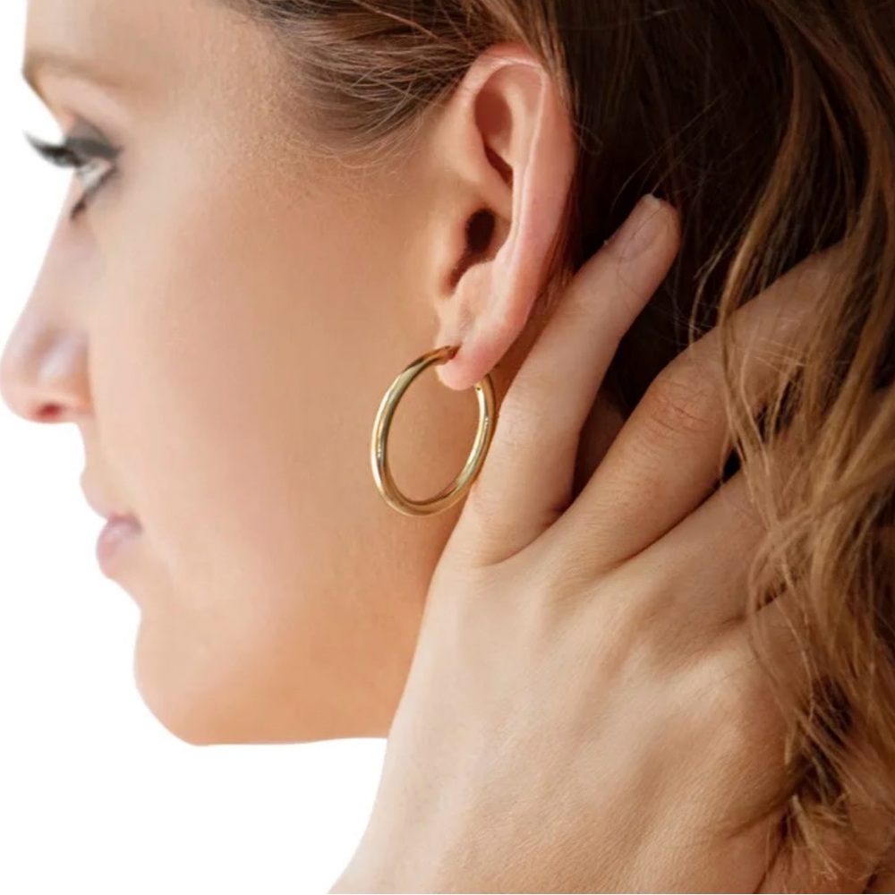 30mm Classic Hoop Earrings In 14 Karat Yellow Gold Over Sterling Silver - Picture 2 of 9